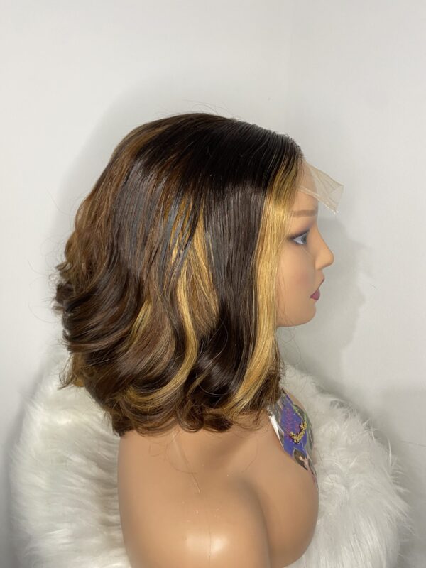 image00006 Brown & Blonde Highlights SDD Raw Vietnamese Human Hair Bouncy Wig