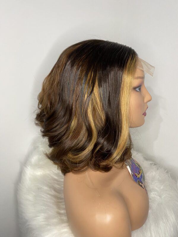 image00009 Brown & Blonde Highlights SDD Raw Vietnamese Human Hair Bouncy Wig