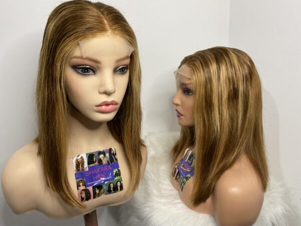 image00011 Virgin Human Hair Silky Straight 14 Inches Wig (Highlights)