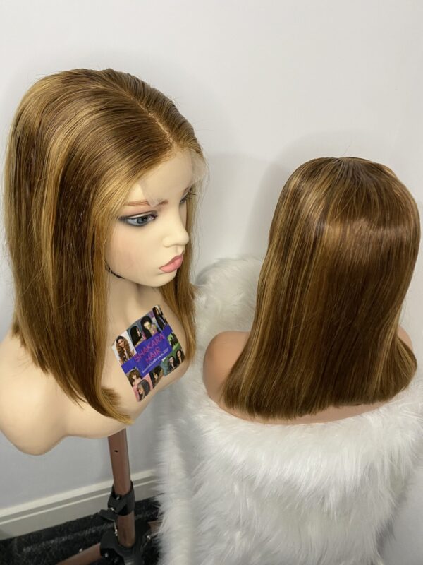 image00012 Virgin Human Hair Silky Straight 14 Inches Wig (Highlights)