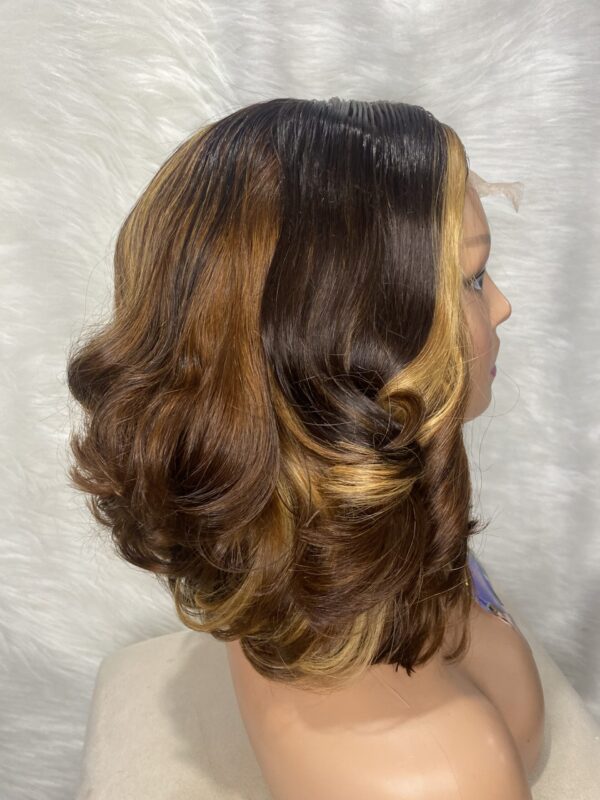 image00014 Brown & Blonde Highlights SDD Raw Vietnamese Human Hair Bouncy Wig