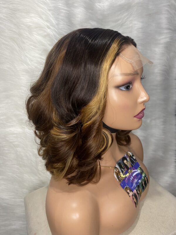 image00016 Brown & Blonde Highlights SDD Raw Vietnamese Human Hair Bouncy Wig