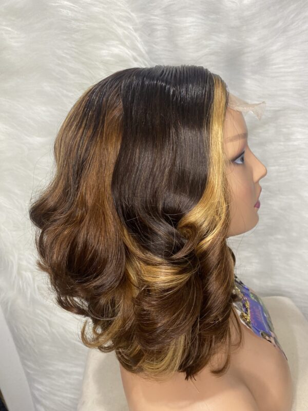 image00017 Brown & Blonde Highlights SDD Raw Vietnamese Human Hair Bouncy Wig
