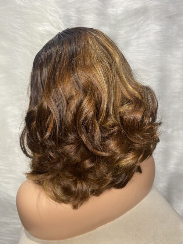 image00018 Brown & Blonde Highlights SDD Raw Vietnamese Human Hair Bouncy Wig