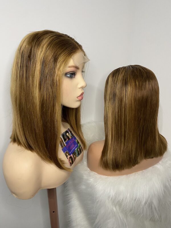 image00019 Virgin Human Hair Silky Straight 14 Inches Wig (Highlights)