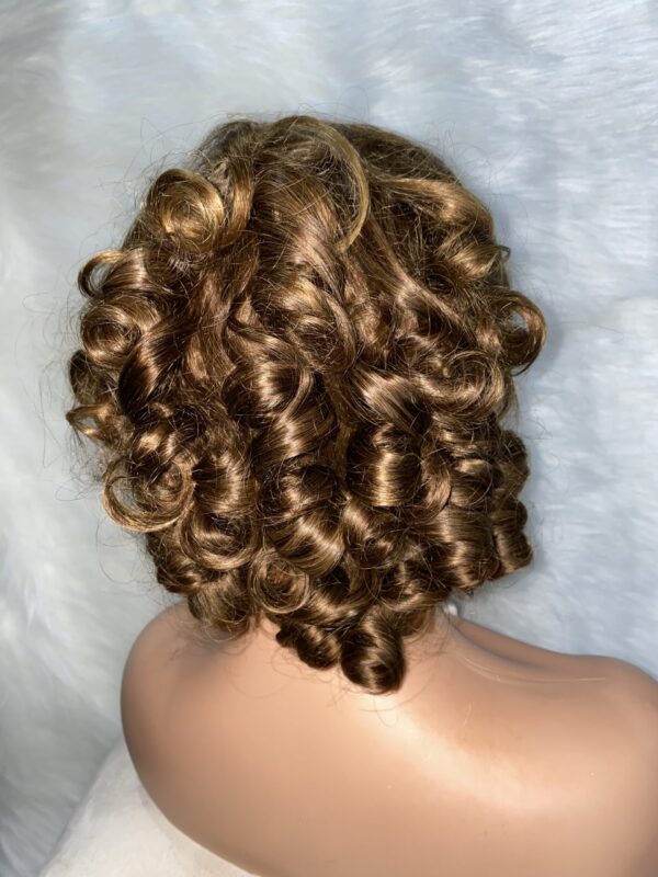 image00025 Blonde and Brown Highlights Virgin Human Hair Bouncy Wig