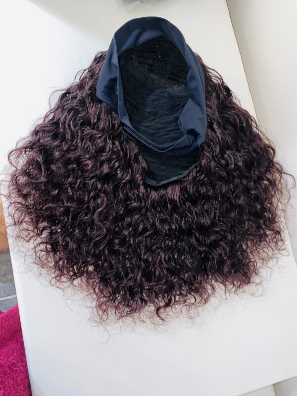 image00001 Virgin Human Hair Headband water curly dark-burgundy Wig