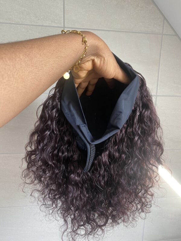 image00003 Virgin Human Hair Headband water curly dark-burgundy Wig