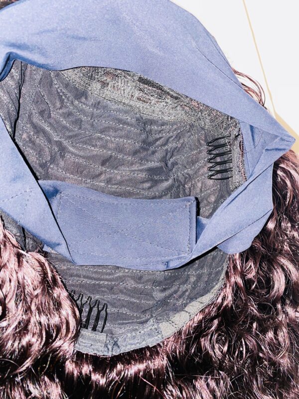 image00007 Virgin Human Hair Headband water curly dark-burgundy Wig
