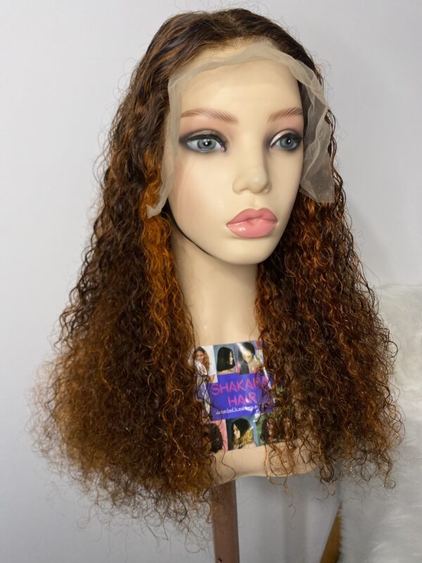 image00014 Virgin Human Hair Water Curly Wig (Brown & Burnt Orange Highlights)