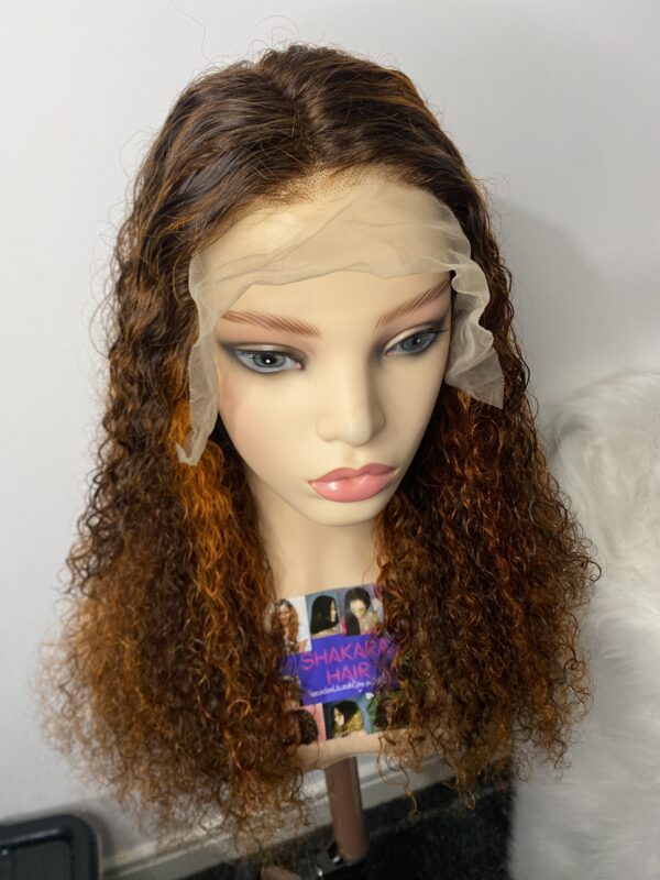 image00016 Virgin Human Hair Water Curly Wig (Brown & Burnt Orange Highlights)