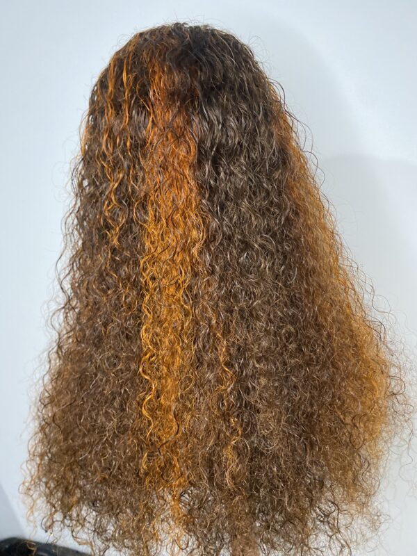 image00017 Virgin Human Hair Water Curly Wig (Brown & Burnt Orange Highlights)