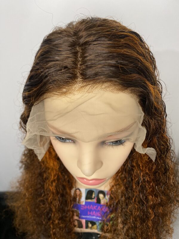 image00019 Virgin Human Hair Water Curly Wig (Brown & Burnt Orange Highlights)