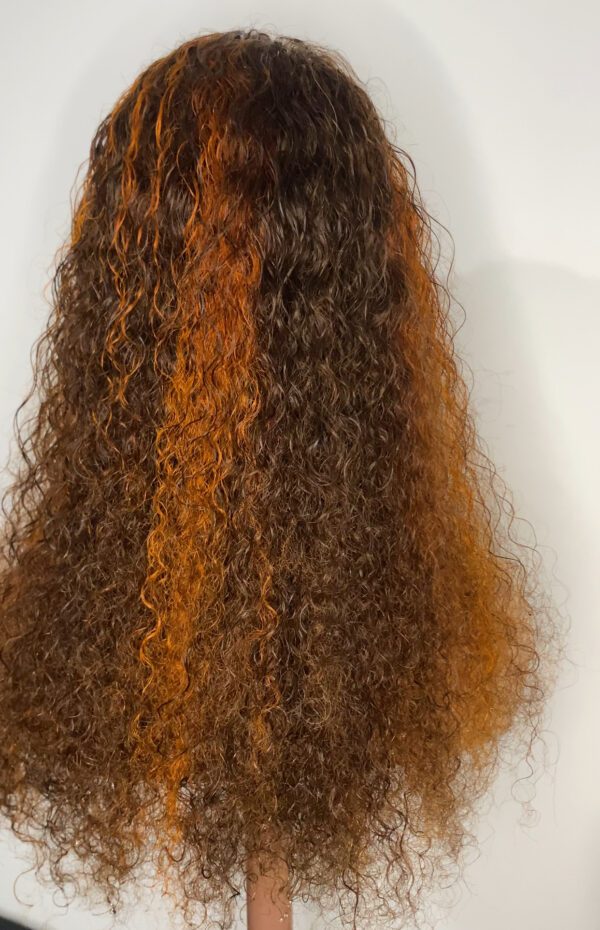 image00020 Virgin Human Hair Water Curly Wig (Brown & Burnt Orange Highlights)