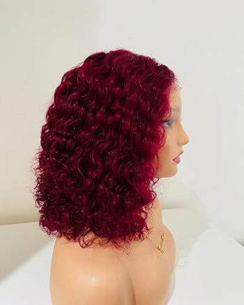 Human hair Water wave Burgundy wig (14 inches)