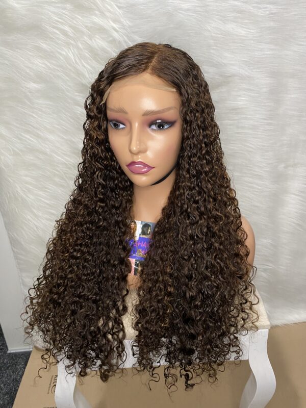 IMG_0272 SDD Virgin human Hair Pixie Curl 28inches Wig (Brown and Highlights)