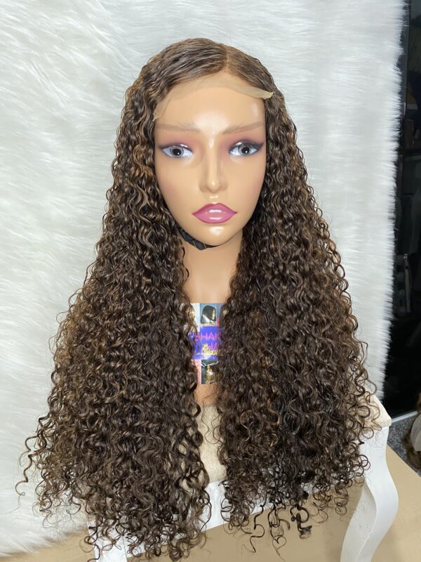 IMG_0278 SDD Virgin human Hair Pixie Curl 28inches Wig (Brown and Highlights)