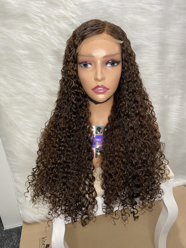 IMG_0283 SDD Virgin human Hair Pixie Curl 28inches Wig (Brown and Highlights)