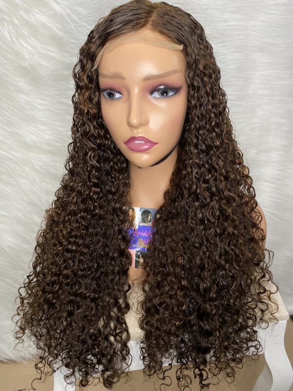 IMG_0299 SDD Virgin human Hair Pixie Curl 28inches Wig (Brown and Highlights)