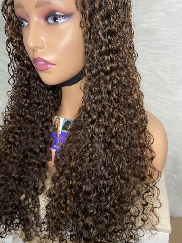 IMG_0301 SDD Virgin human Hair Pixie Curl 28inches Wig (Brown and Highlights)