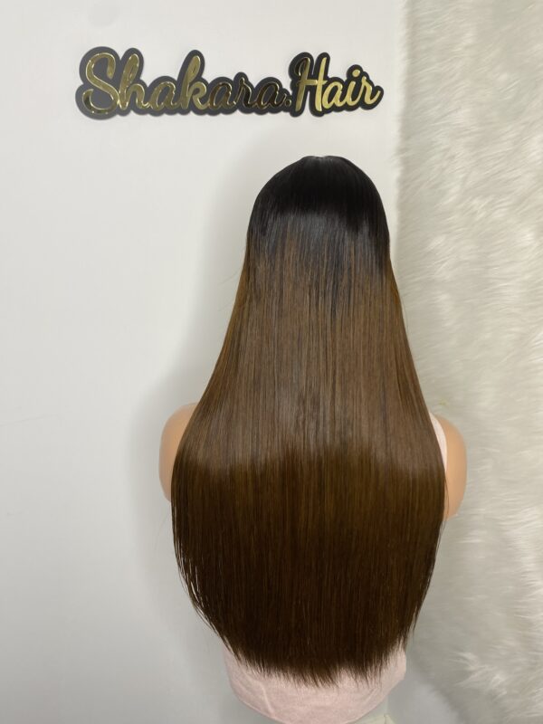 IMG_0472 SDD Bone Straight Raw Human Hair Wig (Light brown with black roots)