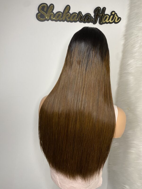 IMG_0479 SDD Bone Straight Raw Human Hair Wig (Light brown with black roots)