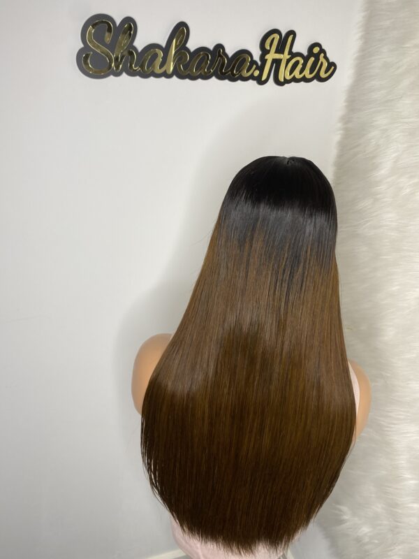 IMG_0481 SDD Bone Straight Raw Human Hair Wig (Light brown with black roots)