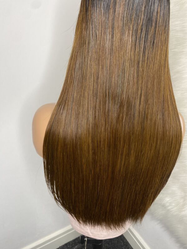 IMG_0483 SDD Bone Straight Raw Human Hair Wig (Light brown with black roots)