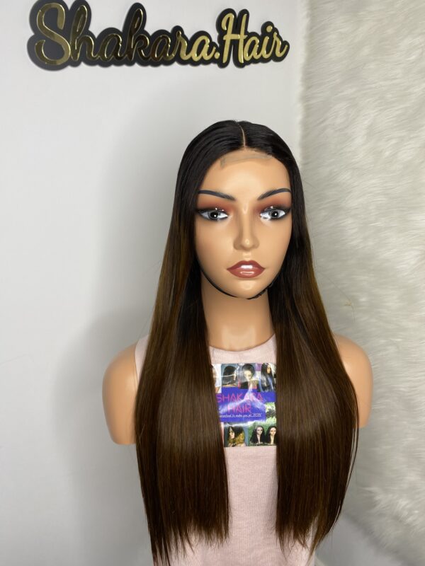 IMG_0511 SDD Bone Straight Raw Human Hair Wig (Light brown with black roots)