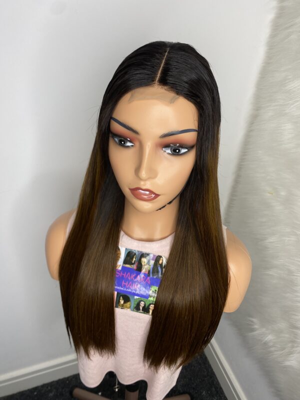 IMG_0517 SDD Bone Straight Raw Human Hair Wig (Light brown with black roots)