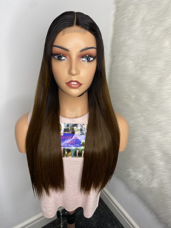IMG_0520 SDD Bone Straight Raw Human Hair Wig (Light brown with black roots)
