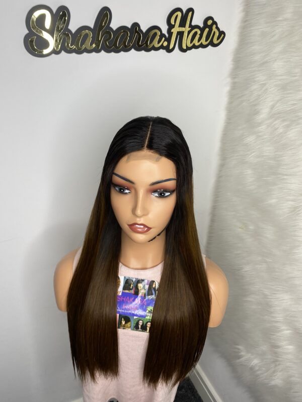 IMG_0523 SDD Bone Straight Raw Human Hair Wig (Light brown with black roots)
