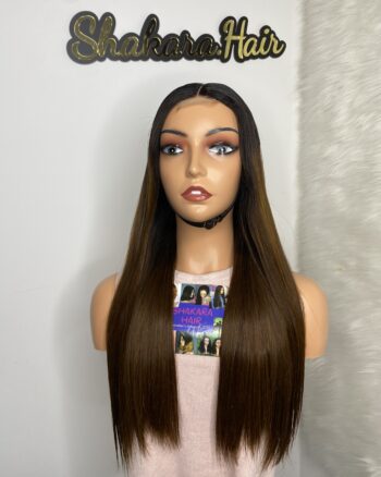 IMG_0524 SDD Bone Straight Raw Human Hair Wig (Light brown with black roots)