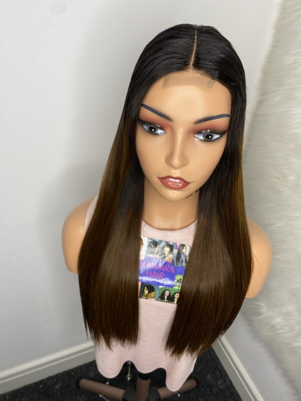 IMG_0532 SDD Bone Straight Raw Human Hair Wig (Light brown with black roots)