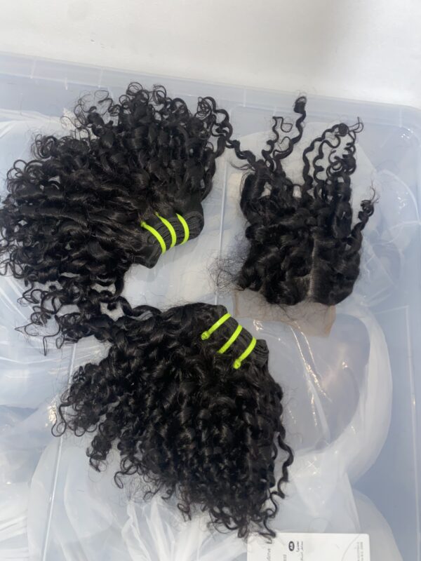 IMG_0657 Virgin human hair Pixie Curls Bundles & 4x4 Lace Closure
