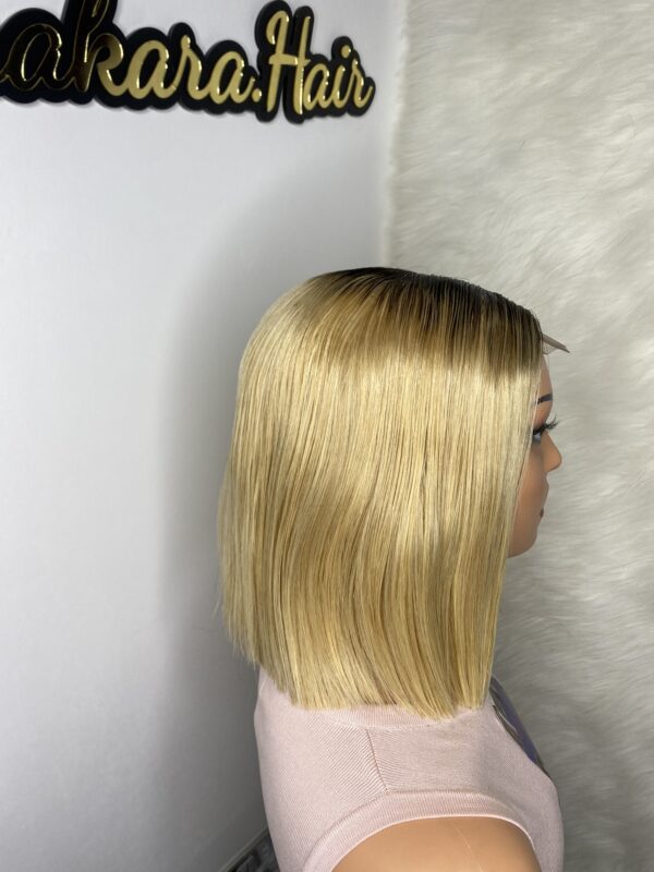 IMG_0683 Raw Human Hair Bonestraight SDD Bob Straight Wig (Blonde with dark roots)