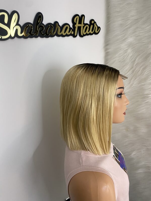 IMG_0686 Raw Human Hair Bonestraight SDD Bob Straight Wig (Blonde with dark roots)