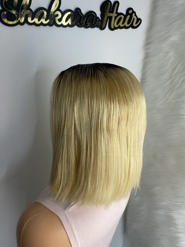 IMG_0693 Raw Human Hair Bonestraight SDD Bob Straight Wig (Blonde with dark roots)