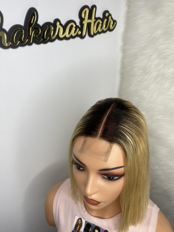 IMG_0727 Raw Human Hair Bonestraight SDD Bob Straight Wig (Blonde with dark roots)