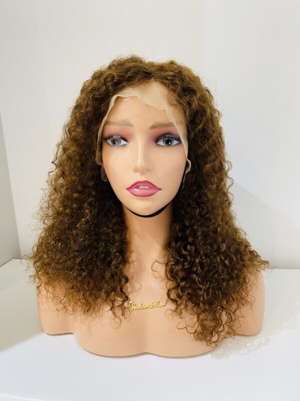 IMG_0768 Virgin human hair 16 inches water curl wig (Brown)