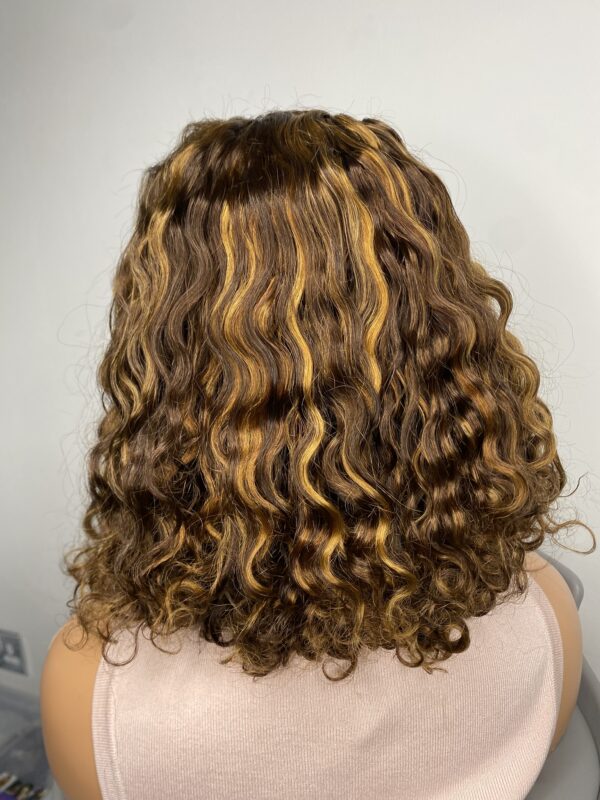 IMG_0795 SDD Virgin human Hair Pixie Curl 14 inches Wig (Highlights)