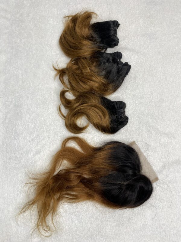 IMG_0976 Virgin human hair Bouncy Ombre DD Bundles & 4x4 Lace Closure
