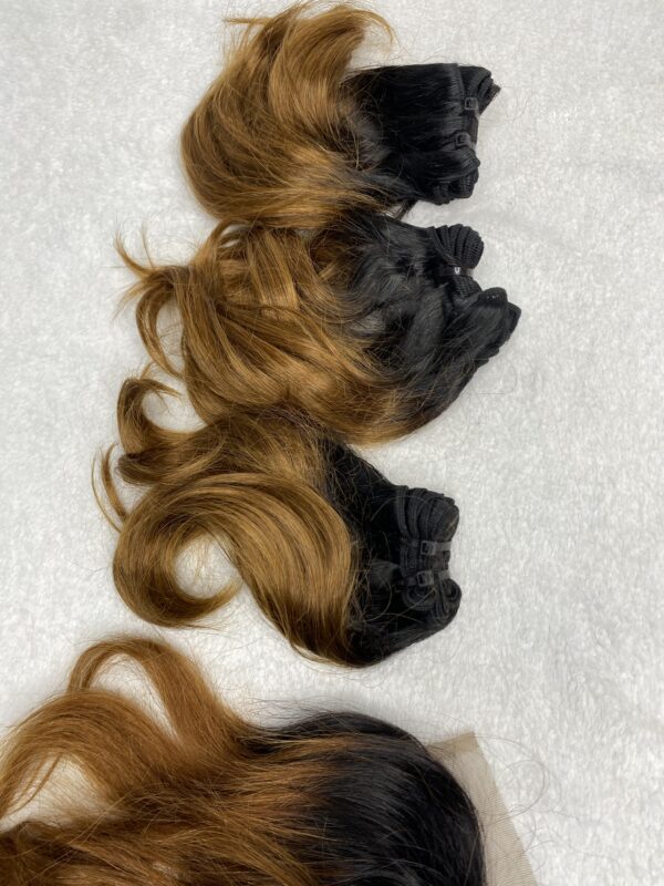 IMG_0978 Virgin human hair Bouncy Ombre DD Bundles & 4x4 Lace Closure