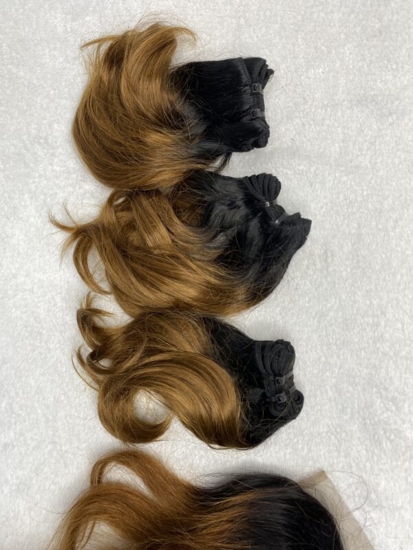 IMG_0979 Virgin human hair Bouncy Ombre DD Bundles & 4x4 Lace Closure