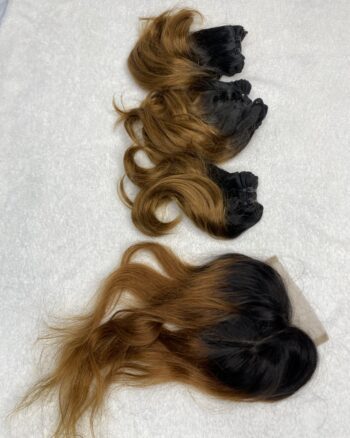 IMG_0980 Virgin human hair Bouncy Ombre DD Bundles & 4x4 Lace Closure