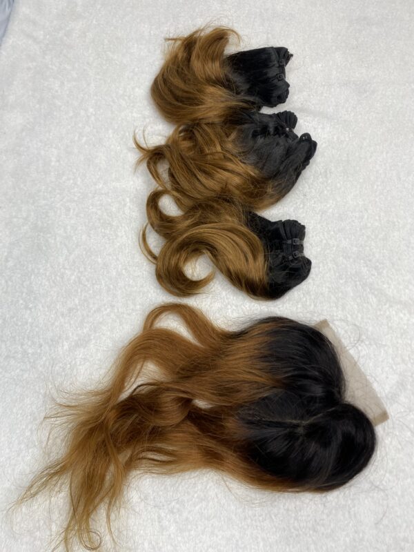 IMG_0980 Virgin human hair Bouncy Ombre DD Bundles & 4x4 Lace Closure
