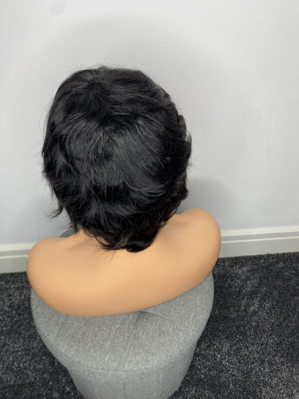 IMG_3606 Human Hair Wig.Rihanna style Pixie cut(black, wine, highlights)