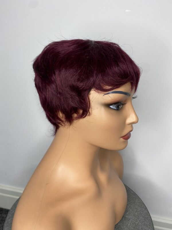 IMG_3609 Human Hair Wig.Rihanna style Pixie cut(black, wine, highlights)
