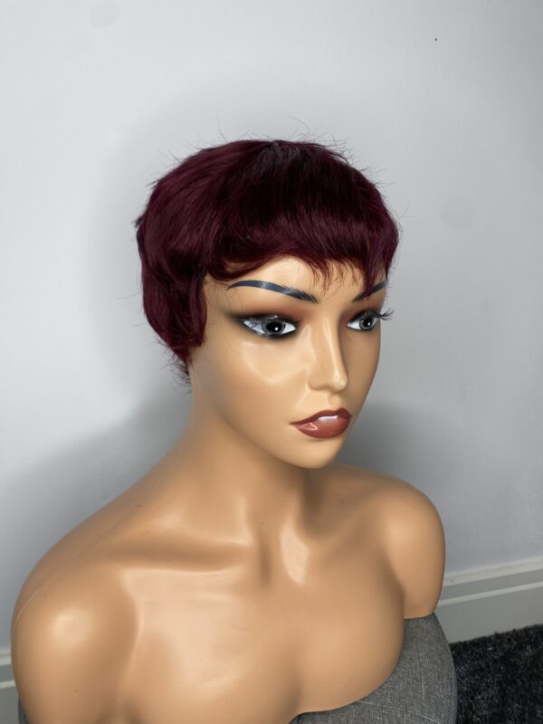 IMG_3614 Human Hair Wig.Rihanna style Pixie cut(black, wine, highlights)