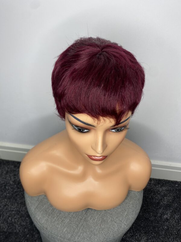 IMG_3615 Human Hair Wig.Rihanna style Pixie cut(black, wine, highlights)